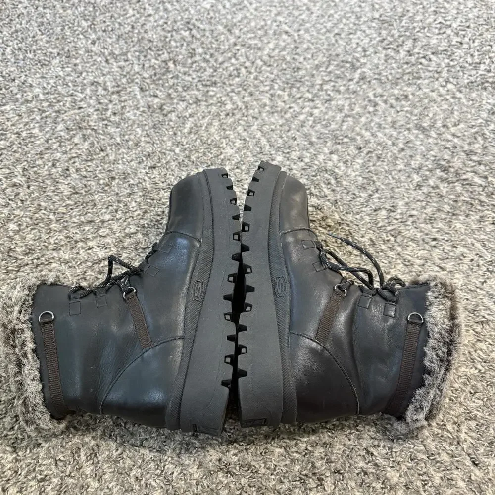 VTG 90s Skechers Jammers Black Leather Platform Boots Fur Lined 9 Goth Punk Y2K - Picture 5 of 10